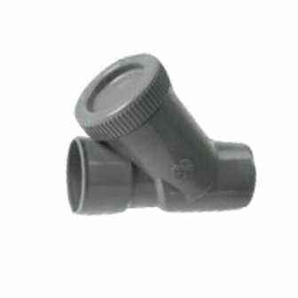 Girpi PVC terugslagklep 45&deg; met ontstoppingsdeksel 32mm mof/mof grijs