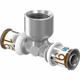 Uponor S-Press Plus t-stuk 16 x Rp1/2&quot; x 16, pers x binnendraad x pers, messing