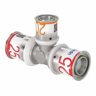 Uponor S-Press Plus t-stuk verlopend 25 x 20 x 25 mm, 3x pers, messing
