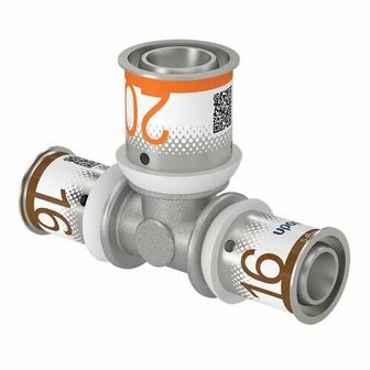 Uponor S-Press Plus t-stuk verlopend 16 x 20 x 16 mm, 3x pers, messing