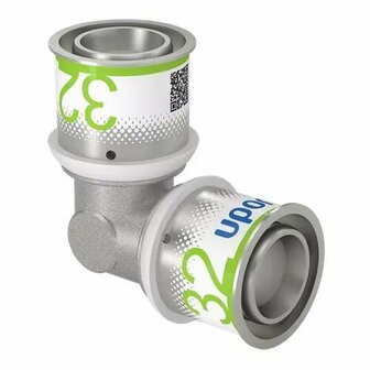 Uponor S-Press Plus knie 90&ordm; 32 x 32 mm, 2x pers, messing